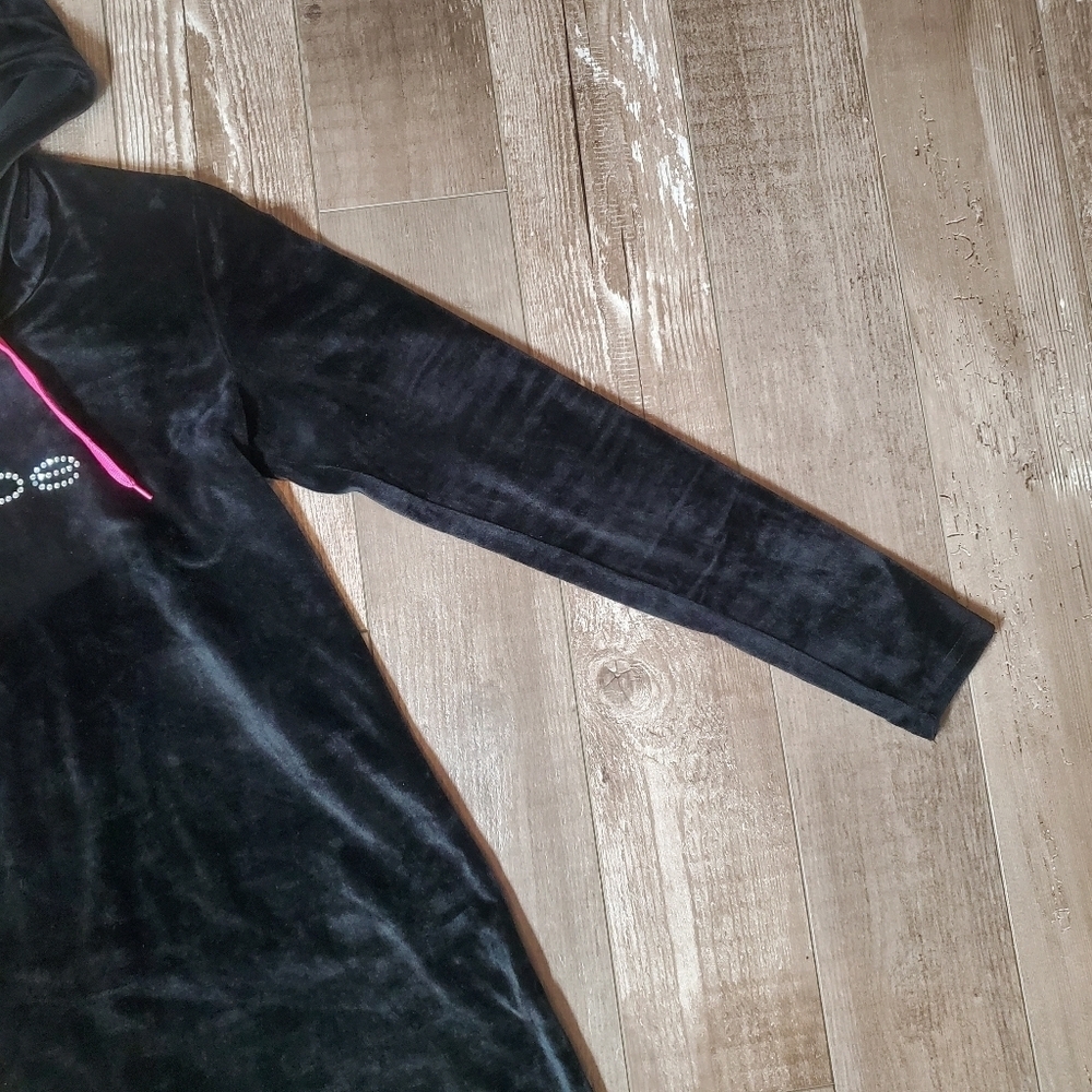 Bebe Women's Black and Pink Rhinestone Sleepwear Dress Velour Size Medium - Picture 13 of 17